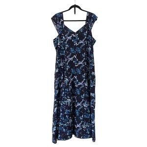 Papa Vancouver Blue and White Flutter Sleeve V-Neck Sundress NWT